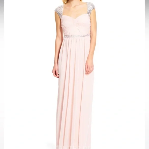 Adrianna Papell Long Dress Women’s Size 18 Pink Silver Sequins Gown bridesmaids‌ - Picture 2 of 15